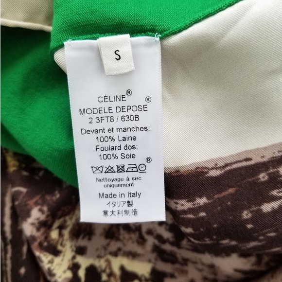 CELINE Green Wool V-Neck Sweater with Silk Foulard Scarf Cape Size Small NWOT - Picture 8 of 13